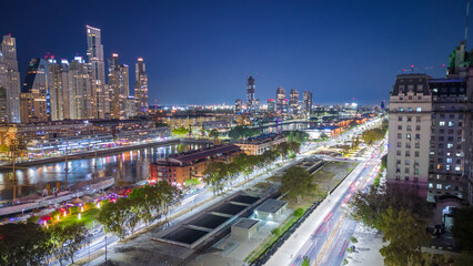Fototapeta premium Buenos Aires argentina micro centro downtown nightlife aerial view skyline illuminated at night 