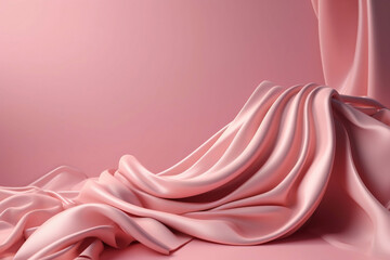 pink silk fabric on pink background for product presentation