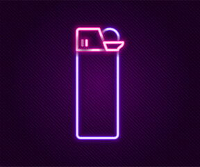Glowing neon line Lighter icon isolated on black background. Colorful outline concept. Vector