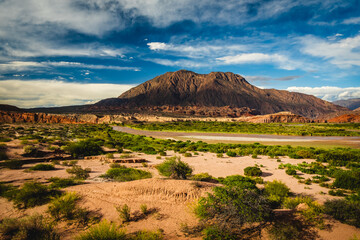 Aerial Drone Above Calchaqui Valleys Quebrada de Cafayate, Salta, Argentina, Route from Mountain Desert, Travel and Tourism South America
