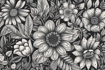 Illustration of black and white floral design. Generative AI