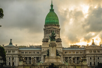 Fototapeta na wymiar Palace of the Argentine National Congress Buenos Aires Historic Landmark during sunset 