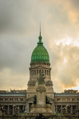 vertical of Congressional Plaza and Congress of Buenos Aires Argentina during dramatic sunset 