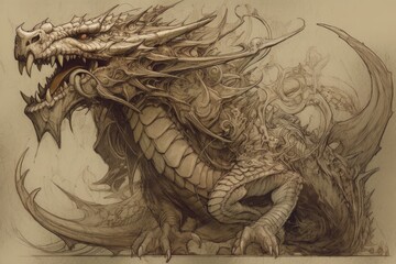 fierce dragon on a blank canvas. Generative AI