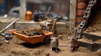 Tiny mouse construction site business. Generative AI