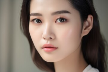 Obraz premium Beautiful young Asian woman with clean fresh skin isolated on white background, Face care, Facial treatment, Cosmetology, beauty and spa, Asian women portrait generative ai