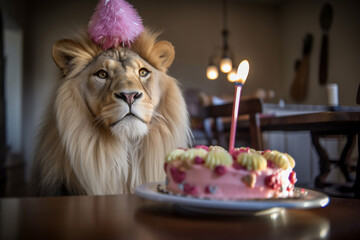 lion with birthday cake