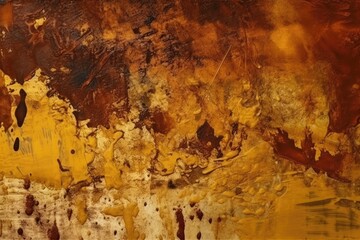 Illustration of an abstract painting with warm tones of brown and yellow. Generative AI