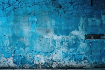 minimalist blue wall with a small window. Generative AI
