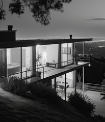 Luxury panoramic house on the hills, generative ai