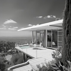Luxury panoramic house on the hills, generative ai