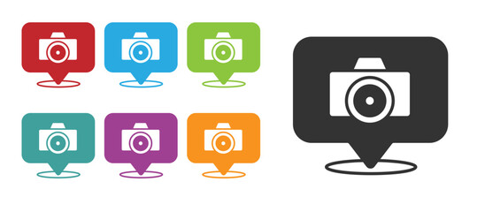 Black Photo camera icon isolated on white background. Foto camera. Digital photography. Set icons colorful. Vector