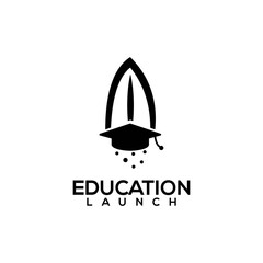 Logo design about education using a graduation cap and a launched rocket