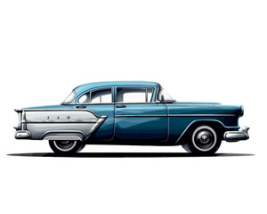 car side profile detailed isolated illustration 50's classic