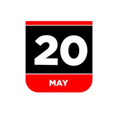 20th May Calendar vector icon. 20 may typography.