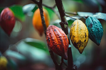 Bright colorful cacao plant pod background - obrazy, fototapety, plakaty