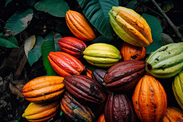 Bright colorful cacao plant pod background