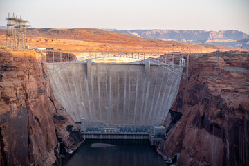 Glen Canyon Dam during a sunrise in Page, Arizona