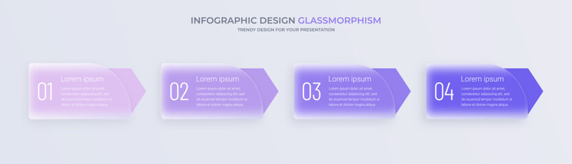Infographic for 4 steps with glassmorphism effect. Business process concept.