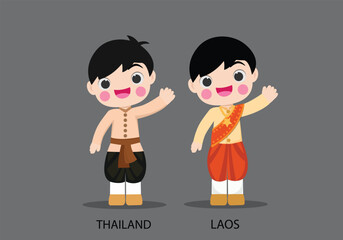 Obraz na płótnie Canvas Thailand and Laos in national dress vector illustrationa
