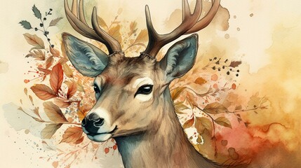 Illustrate a graceful deer using delicate watercolor washes and intricate detailing to convey its natural beauty and elegance Generative AI