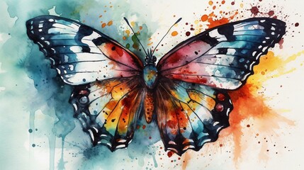Create a vivid and lifelike watercolor portrait of a colorful butterfly on a white background, using bold colors and intricate detailing to convey its beauty and delicacy Generative AI