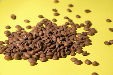 local coffee beans on yellow background