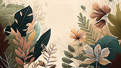 Nature-Inspired Design background template with a featuring images of leaves and flowers using generative art