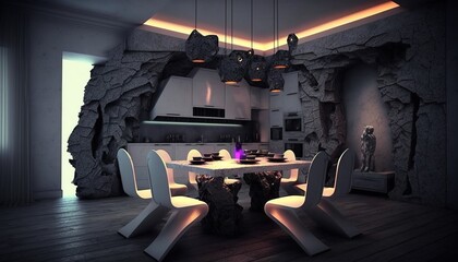 Fototapeta na wymiar stone-effect kitchen furnishing idea