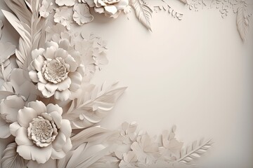 Abstract background. Charming flower arrangement in cream shade, beautiful variations of flowers in the frame. Generative AI 
