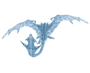 dragon is attacking on white background rear view