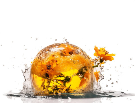 Yellow Bath Bomb With Flowers. Generative AI