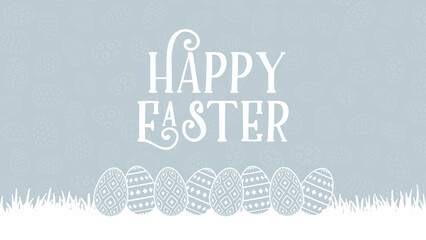 Purple Color Easter web digital banner with cloud background and has space to write. bunny rabbit, eggs flowers, white clouds, spring border frame. Happy Easter card.