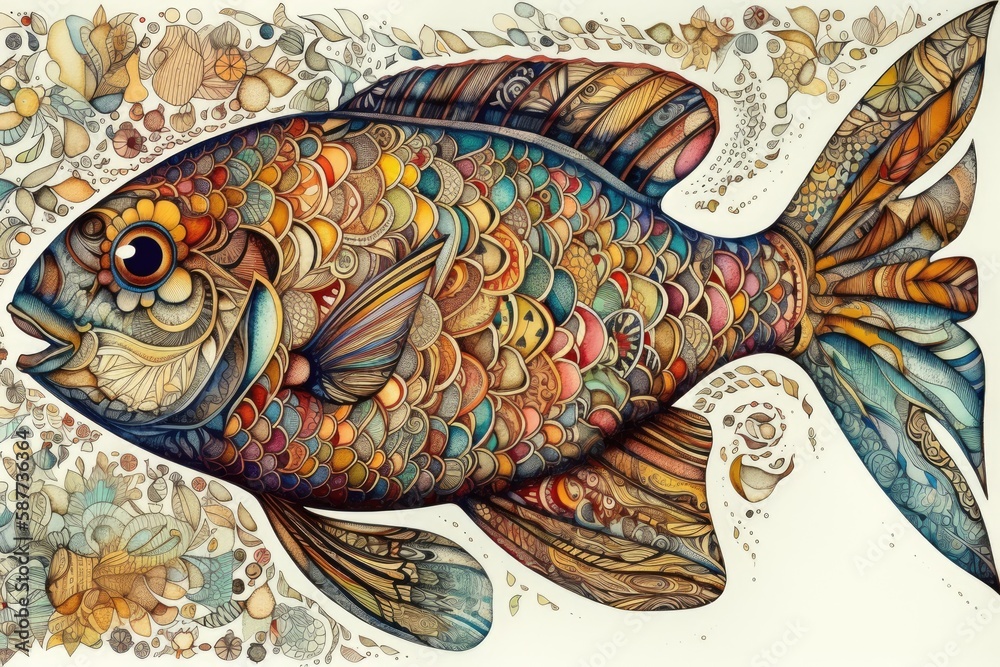 Canvas Prints colorful fish painting. Generative AI