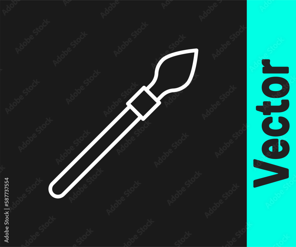 Wall mural White line Medieval spear icon isolated on black background. Medieval weapon. Vector