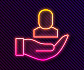 Glowing neon line Worker icon isolated on black background. Business avatar symbol user profile icon. Male user sign. Vector