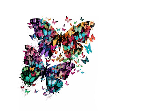 butterflies. Abstract butterflies on a white background. Banner. Copy space. Generating AI