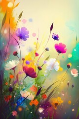 Spring abstract background of fresh colorful meadow flowers. ai generative