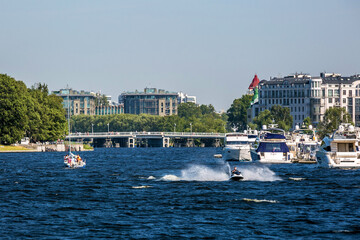 Srednyaya Nevka River in St. Petersburg at summer