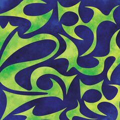 A green and blue pattern with a blue background