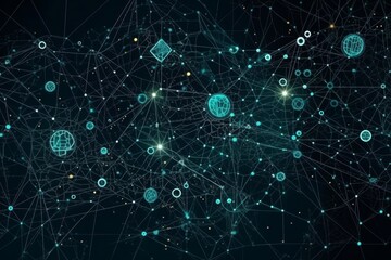 Fototapeta premium Big data visualisation concept with bright glowing lines on abstract technology background. Generative AI Illustration