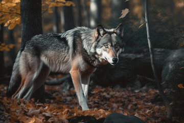 Naklejka na ściany i meble Einsamer Wanderer: Ein Wolf in seiner natürlichen Umgebung 1