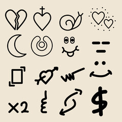 Set hand drawn ornament illustration decoration doodle glitter star heart arrow handdrawn cute material