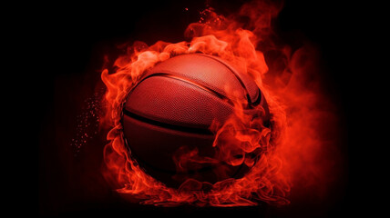 basketball on fire smoke background Generative AI illustrations