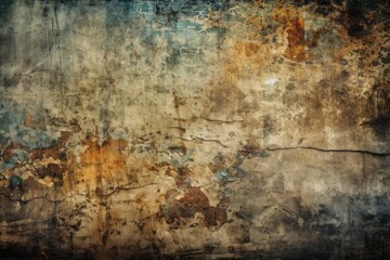 grungy wall with peeling paint and stains. Generative AI