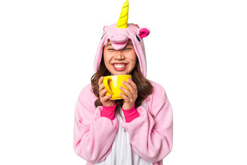 Cozy unicorn pajamas and a hot cup of tea - perfect way to unwind