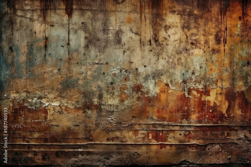 Canvas Prints weathered and corroded wall with peeling paint. Generative AI