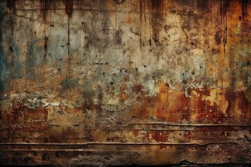 weathered and corroded wall with peeling paint. Generative AI