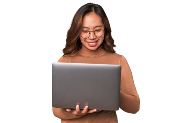 A young asian woman working with her laptop