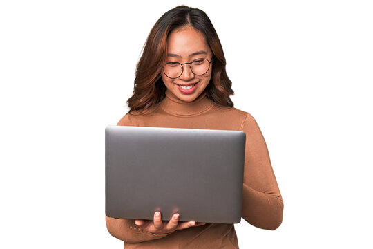 A young asian woman working with her laptop